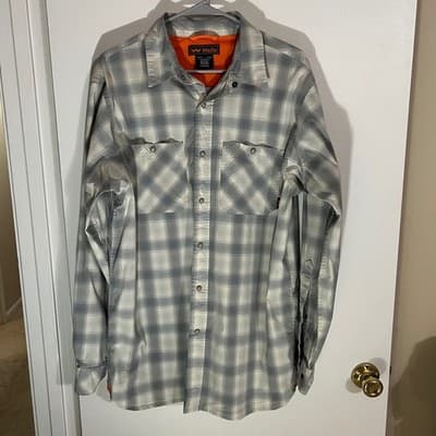 Walls Mens Grey Plaid Long Sleeve Snap Front Work Shirt Size Large