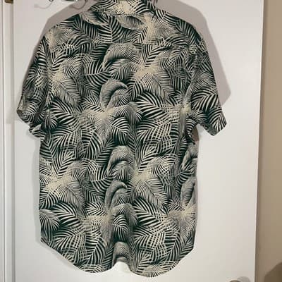 Levis Mens Palm Leaf Print Short Sleeve Button Down Shirt Green Cream Large - Thumbnail 4