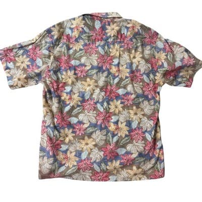 Pierre Cardin Mens XL Hawaiian Floral Button Down Shirt Cotton Tropical Brown - Thumbnail 3