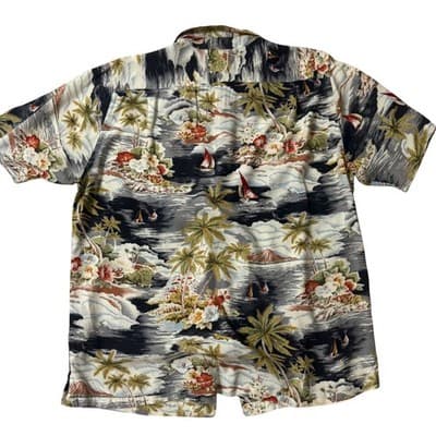 Lands End Mens Large Short Sleeve Hawaiian Shirt Tropical Scenic Sailboat Print - Thumbnail 3