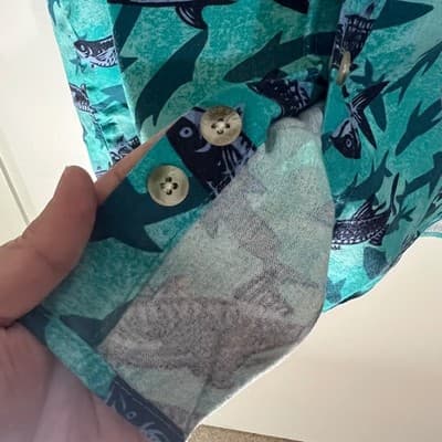 Vintage Columbia Mens Teal Fish Shark Print Rayon Linen Short Sleeve Shirt XXL - Thumbnail 5
