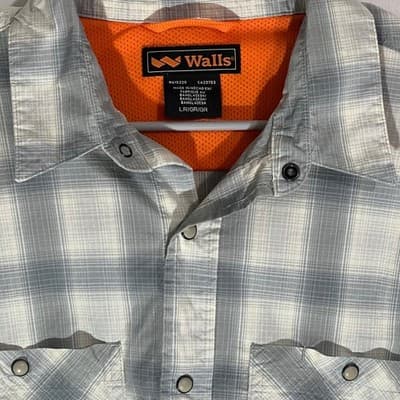 Walls Mens Grey Plaid Long Sleeve Snap Front Work Shirt Size Large - Thumbnail 4
