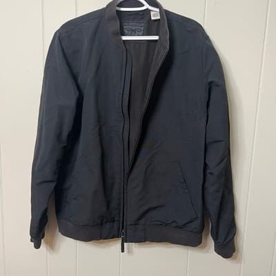 Levi Strauss Co Bomber Jacket Black Full Zip Mens Size L Ribbed Collar Cuffs