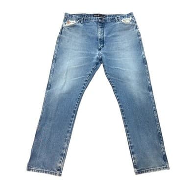 Wrangler FR Flame Resistant Denim Jeans Mens 42x34 Blue Workwear Distressed