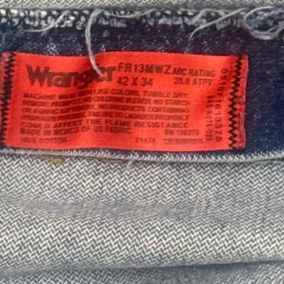 Wrangler FR Flame Resistant Denim Jeans Mens 42x34 Blue Workwear Distressed - Thumbnail 5