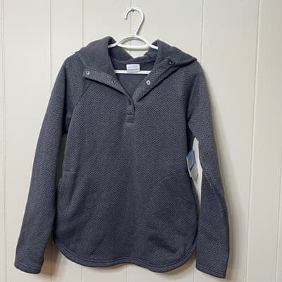 Columbia Womens Darling Days Pullover Hoodie Dark Gray Herringbone Snaps Size M