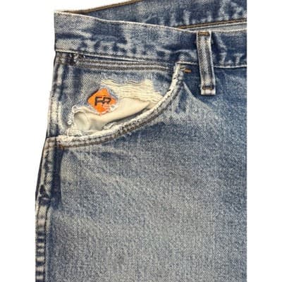 Wrangler FR Flame Resistant Denim Jeans Mens 42x34 Blue Workwear Distressed - Thumbnail 2