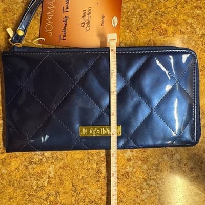 Joy & Iman Quilted Patent Wristlet Wallet Navy Blue Gold Hardware Fashionable - Thumbnail 7