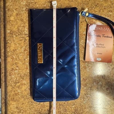 Joy & Iman Quilted Patent Wristlet Wallet Navy Blue Gold Hardware Fashionable - Thumbnail 6