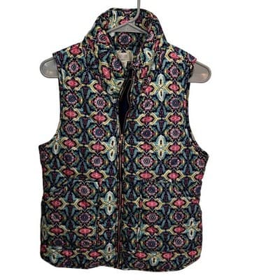 Peach Love California Womens Quilted Puffer Vest Navy Pink Size Medium