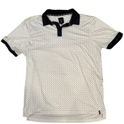 Kenneth Cole Golf Mens XL White Navy Teal Polka Dot Short Sleeve Polo Shirt