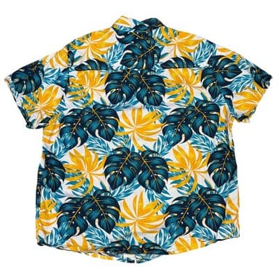 Oliver & Burke Mens XL Hawaiian Leaf Button Down Shirt Blue Yellow White - Thumbnail 5