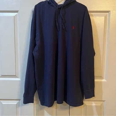 Polo Ralph Lauren Navy Blue Lightweight Cotton Jersey Hoodie Red Pony Men's 2XLT