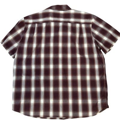 Carhartt Mens Relaxed Fit Plaid Short Sleeve Button Down Shirt Burgundy 2XL - Thumbnail 6