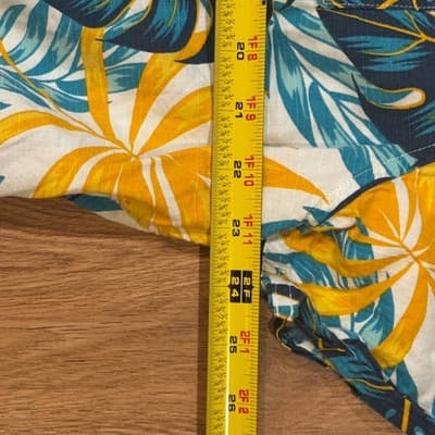 Oliver & Burke Mens XL Hawaiian Leaf Button Down Shirt Blue Yellow White - Thumbnail 4