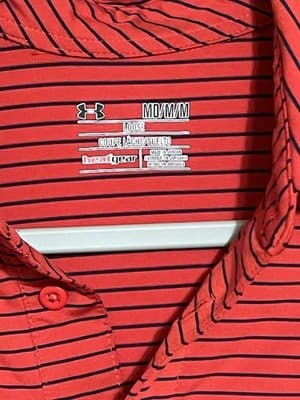 Under Armour HeatGear Men’s Polo Shirt Red Blue Stripe Loose Fit Size M - Thumbnail 3