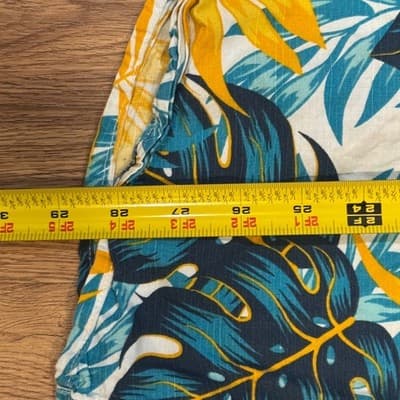 Oliver & Burke Mens XL Hawaiian Leaf Button Down Shirt Blue Yellow White - Thumbnail 3