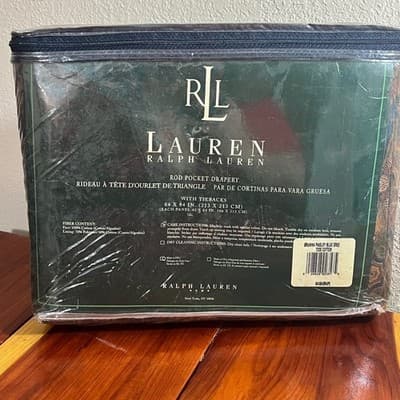 Vtg Ralph Lauren Brianna Paisley Blue Green Drapes Curtains 84x84 NEW NOS - Thumbnail 2