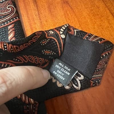 NWT Murano Mens Extra Long Silk Tie Paisley Black Orange Copper Handmade USA - Thumbnail 6