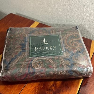 Vtg Ralph Lauren Brianna Paisley Blue Green Drapes Curtains 84x84 NEW NOS - Thumbnail 7
