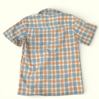 Columbia Mens Large Short Sleeve Plaid Button Down Shirt Orange Blue White - Thumbnail 3