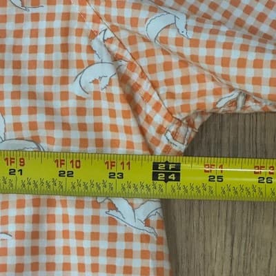 Lands End Mens XL Orange Gingham Seagull Print Short Sleeve Button Down Shirt - Thumbnail 4