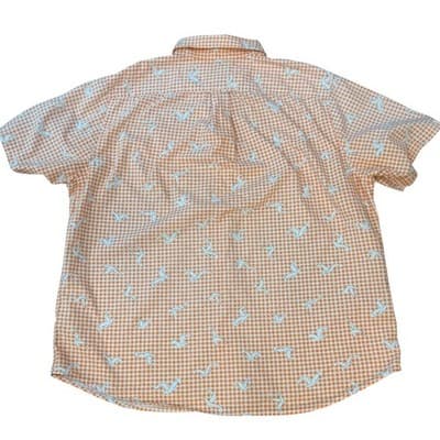 Lands End Mens XL Orange Gingham Seagull Print Short Sleeve Button Down Shirt - Thumbnail 5