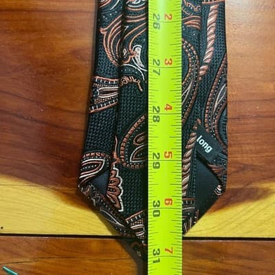 NWT Murano Mens Extra Long Silk Tie Paisley Black Orange Copper Handmade USA - Thumbnail 3
