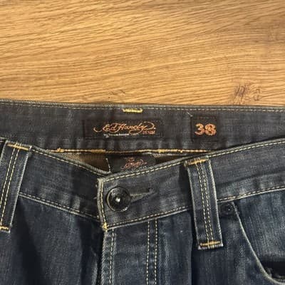 Ed Hardy Men’s Flap Pocket Jeans Blue Denim 38x32 Missing Back Pocket Buttons - Thumbnail 3
