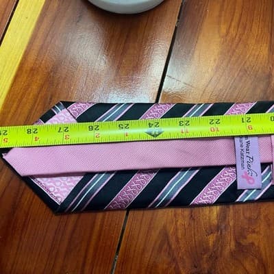 Real Men Wear Pink by Diane Katzman 100% Silk Tie Black Striped Breast Cancer - Thumbnail 3