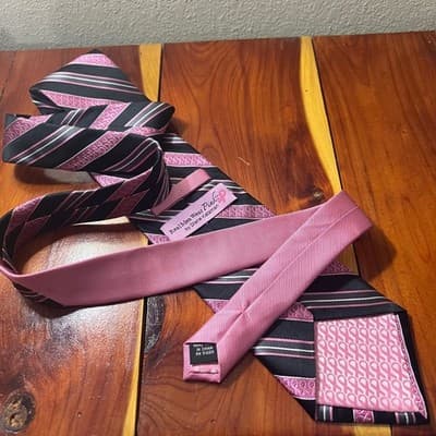 Real Men Wear Pink by Diane Katzman 100% Silk Tie Black Striped Breast Cancer - Thumbnail 6