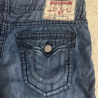 True Religion Mens Section Surf Denim Board Shorts Dark Wash Size 40 - Thumbnail 4