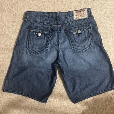 True Religion Mens Section Surf Denim Board Shorts Dark Wash Size 40 - Thumbnail 3