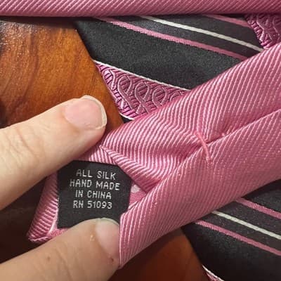 Real Men Wear Pink by Diane Katzman 100% Silk Tie Black Striped Breast Cancer - Thumbnail 4