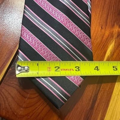 Real Men Wear Pink by Diane Katzman 100% Silk Tie Black Striped Breast Cancer - Thumbnail 2