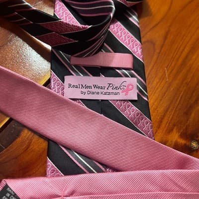 Real Men Wear Pink by Diane Katzman 100% Silk Tie Black Striped Breast Cancer - Thumbnail 5