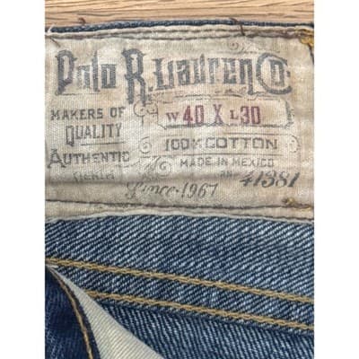Polo Ralph Lauren Varik Slim Jeans Mens 40x30 Dark Indigo Roebling Wash Distress - Thumbnail 4