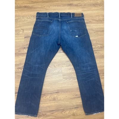 Polo Ralph Lauren Varik Slim Jeans Mens 40x30 Dark Indigo Roebling Wash Distress - Thumbnail 6