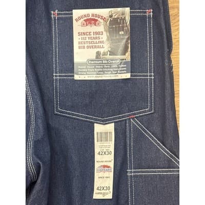 Round House Mens Lot 980 Bib Overalls Indigo Blue Denim 42x30 NEW - Thumbnail 4