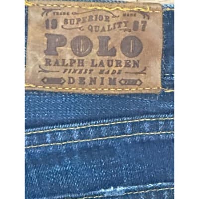 Polo Ralph Lauren Varik Slim Jeans Mens 40x30 Dark Indigo Roebling Wash Distress - Thumbnail 7
