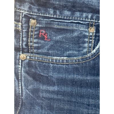 Polo Ralph Lauren Varik Slim Jeans Mens 40x30 Dark Indigo Roebling Wash Distress - Thumbnail 2
