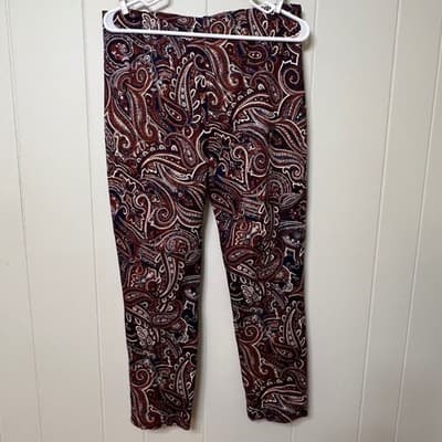 Chicos Brigitte So Slimming Paisley Pull On Ankle Pants Navy Rust Size 1 US 8 - Thumbnail 4