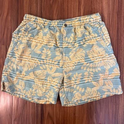 Tommy Bahama Tropical Stripe Swim Trunks Green Yellow 5in Inseam Mens Size Large