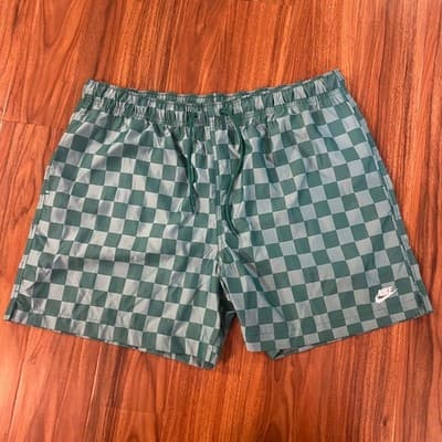 Nike Club Flow Checkered Shorts Green Nylon Athletic Streetwear Men's 2XL