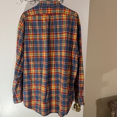 Ralph Lauren Blake Men Plaid Button Down Shirt Blue Orange Long Sleeve Cotton XL - Thumbnail 3
