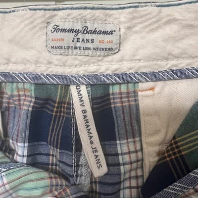 Tommy Bahama Plaid Golf Shorts Blue Green White Cotton Flat Front Mens Size 38 - Thumbnail 4