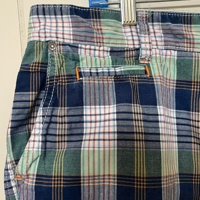 Tommy Bahama Plaid Golf Shorts Blue Green White Cotton Flat Front Mens Size 38 - Thumbnail 2