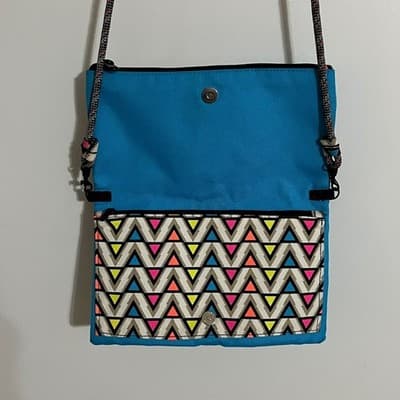KAVU Keeper Crossbody Bag Blue Geometric Chevron Canvas Rope Strap Organizer - Thumbnail 4