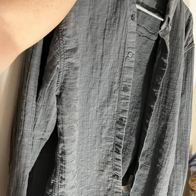 Abercrombie & Fitch Mens Large Charcoal Grey Cotton Linen Crinkle Gauze Shirt - Thumbnail 4