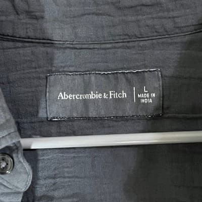 Abercrombie & Fitch Mens Large Charcoal Grey Cotton Linen Crinkle Gauze Shirt - Thumbnail 3